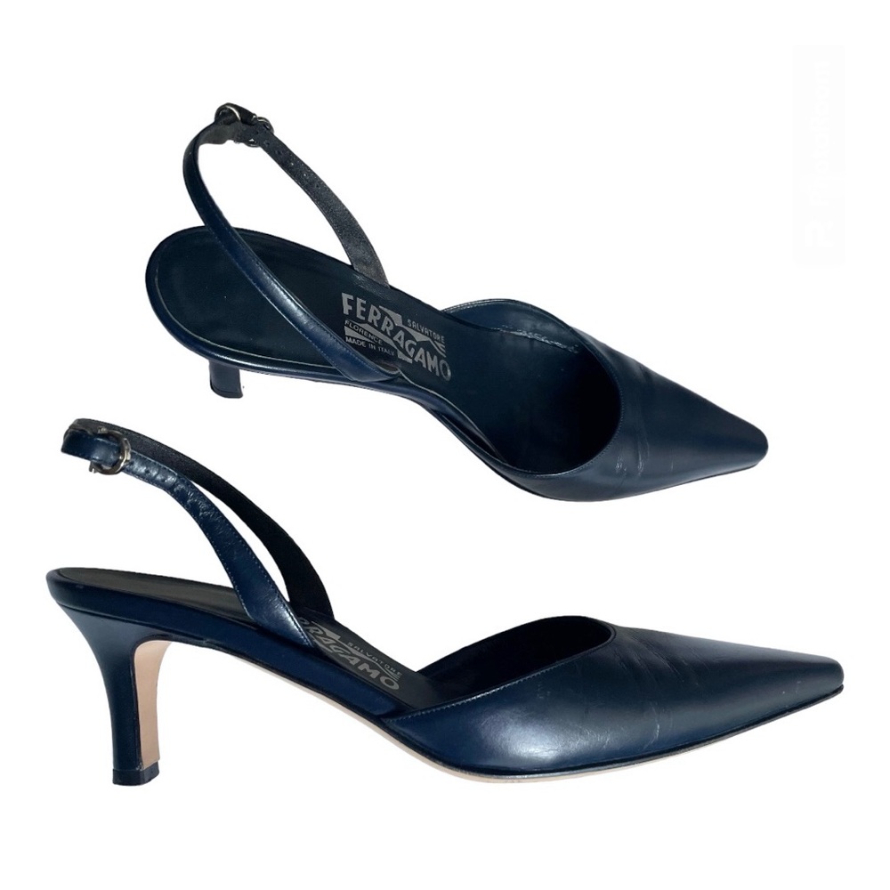 Salvatore Ferragamo navy leather slingback shoes 7